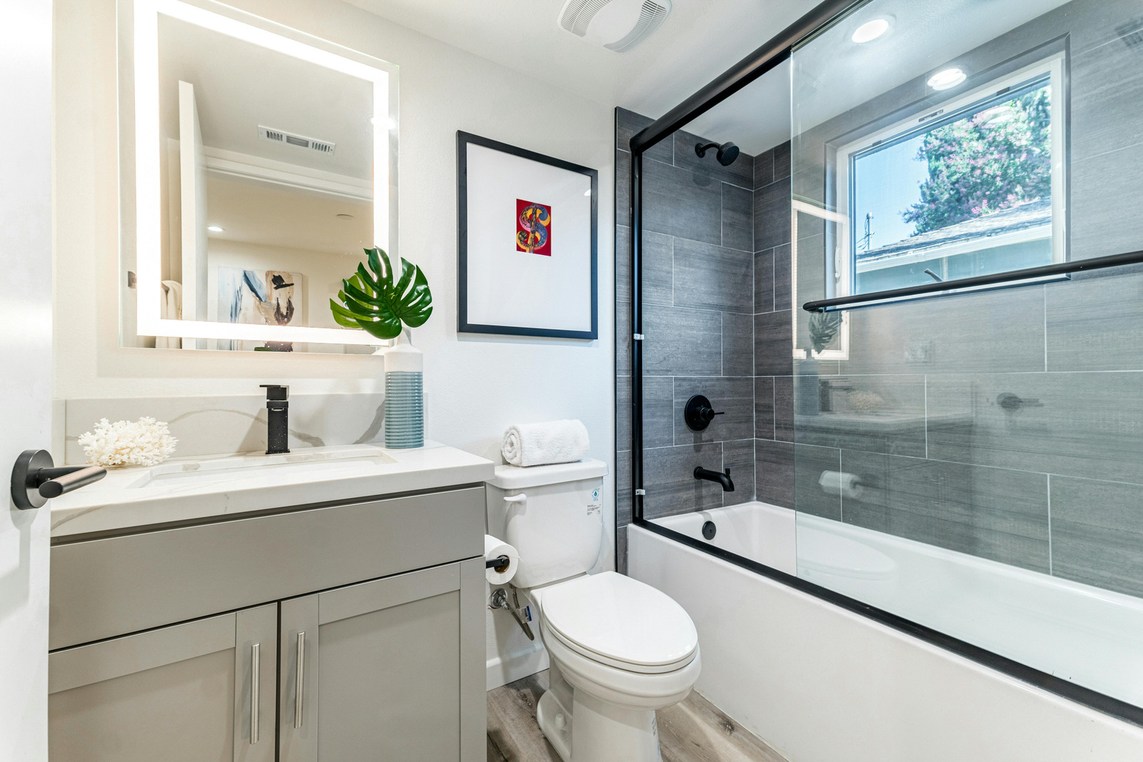 Bathroom remodeling North Vancouver with modern vanity and glass shower design